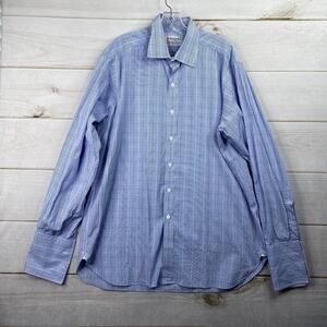 Turnbull & Asser Dress Shirt Mens 17-43 Blue Check Plaid French Cuff England